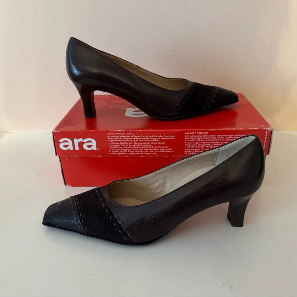 Rene by Ara Women's Elegant Black Leather Shoes. Heels. Size: 7.5